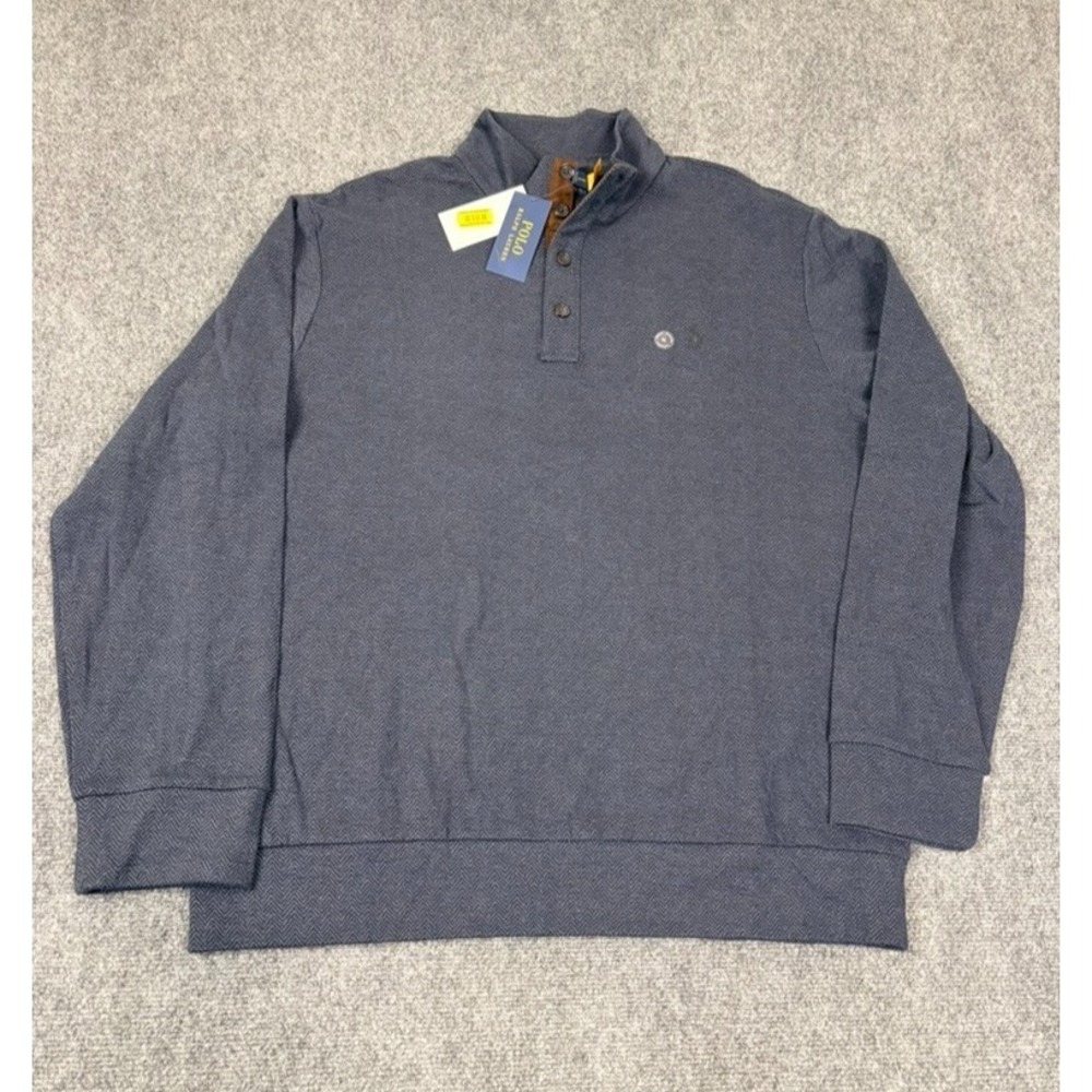 NWT Polo Ralph Lauren Quarter Button Up Herringbone Pullover Blue Mens Size XL